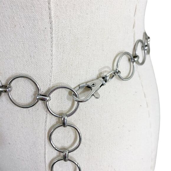 Vintage Y2K Silver Circle Chain Belt EUC Adjustable Lobster Claw Clasp - Picture 3 of 4